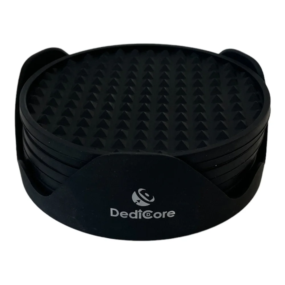 Silicone Coaster Set 7 Piece Black with Holder 4.5